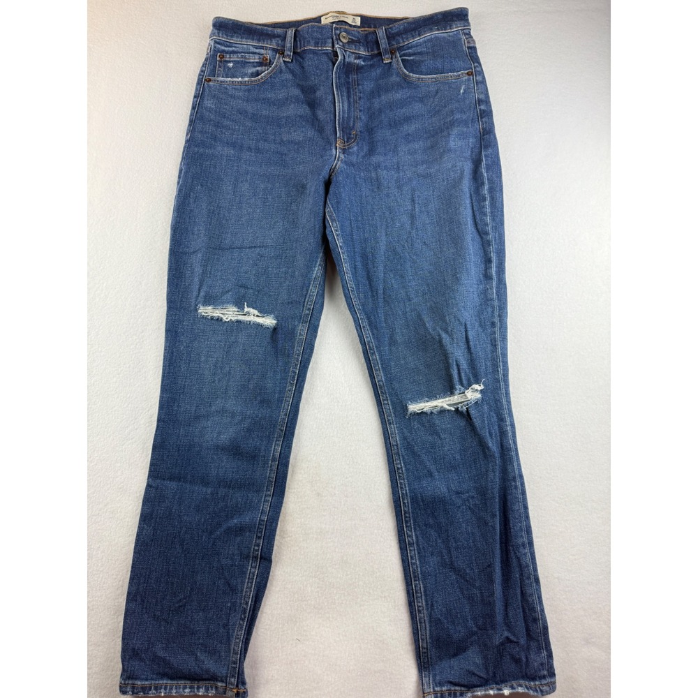 Abercrombie & Fitch High Rise Mom Jeans Distressed Denim‎ Blue Women's
